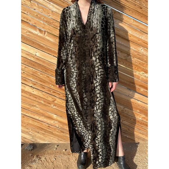 Vintage Velvet Snake Print Bead Trim Caftan Maxi Dress - Picture 2 of 12